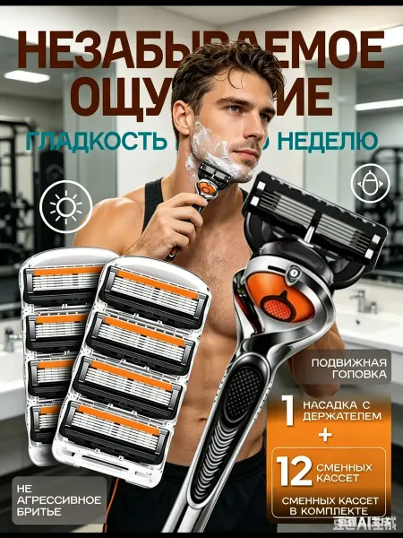 Xiaomi Станок для бритья мужской Бритва с кассетами 12 шт 5 лезвий