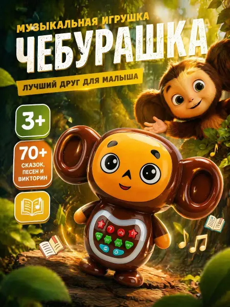 Умка Интерактивная музыкальная игрушка Чебурашка говорящая поющая