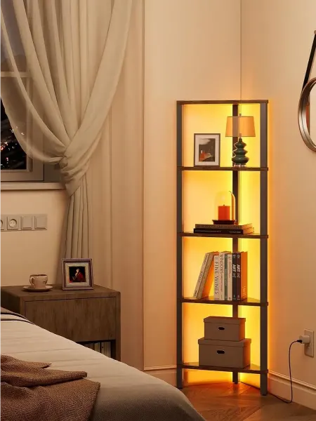 Угловая полка 5-ярусная с LED, деревенского коричневого