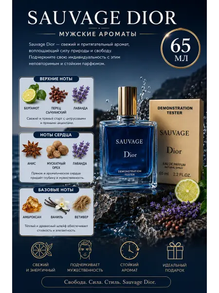 Тестер 50 Духи мужские тестер Sauvage Dior 65 мл Диор Саваж