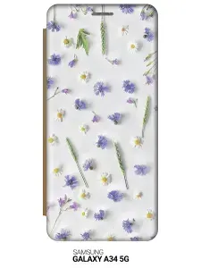Чехол-книжка на Samsung Galaxy A34 5G / Самсунг А34 c принтом "Ромашки и колоски" золотистый