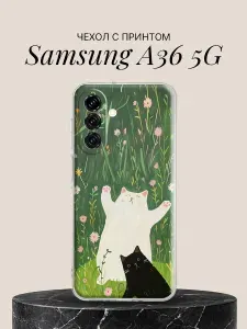 Силиконовый чехол на Samsung A36 5G Белый и Черный Кот для Самсунг А36 5G
