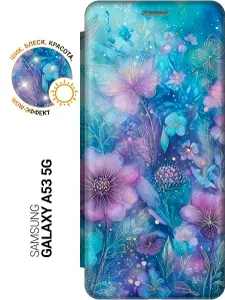 Чехол-книжка на Samsung Galaxy A53 5G с принтом "Волшебный полет колибри" золотой