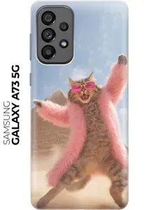 Силиконовый чехол на Samsung Galaxy A73 5G с принтом "Танцующий кот у пирамид"