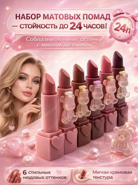 Наз01 Набор матовых помад 6 цветов стойкая косметика для губ