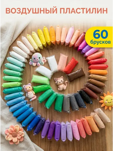 RUOMI Воздушный легкий пластилин 60 цветов