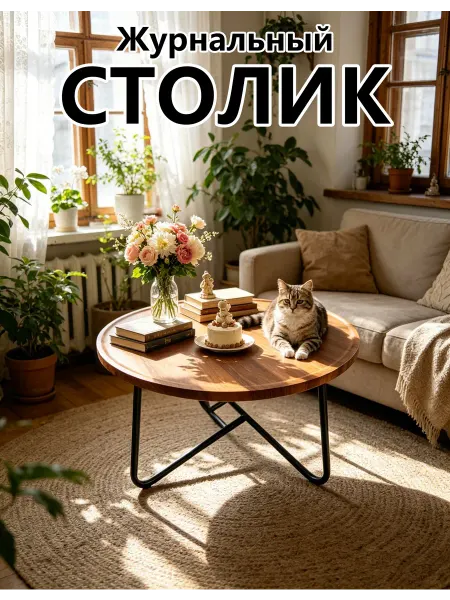 Круглый низкий столик подходит для гостиной и спальни