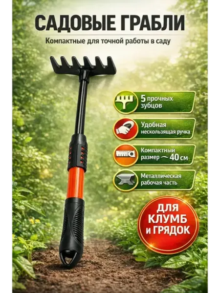 ТАЙ26 Грабли садовые ручные для рыхления почвы и грядок