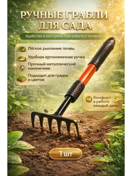 СУМАЯ17 Грабли садовые ручные для рыхления почвы прочные