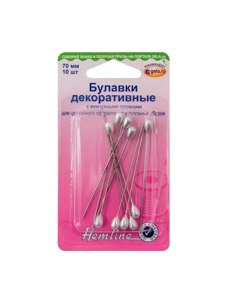 HEMLINE Булавки декоративные с жемчужными головками 70 ммx 711