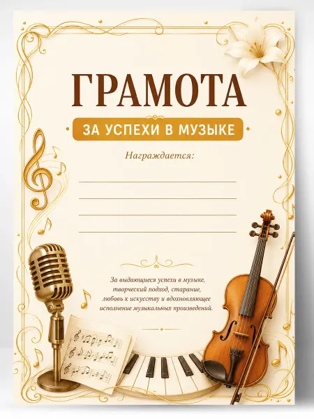 ЛАБОРАТОРИЯ ДЕТСТВА Грамота подарочная - диплом за успехи в музыке