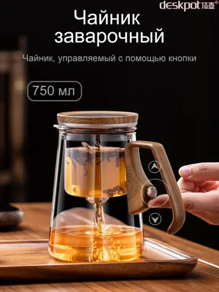 Deskpotin Чайник заварочный стеклянный магнитный с ситечком 750ml