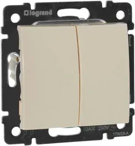 Выключатель Legrand Valena двухклавишный, цвет слоновая кость (774305) 10 шт