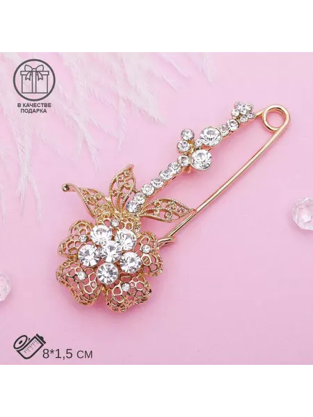 Queen fair Булавка "Цветок" ажурная композиция, 8 см в золоте
