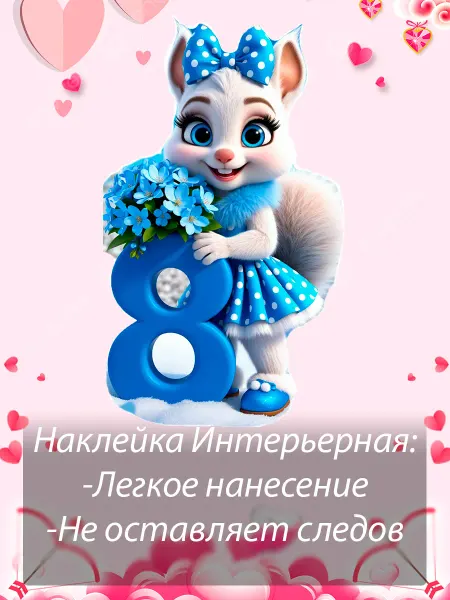 Sticker_Seller178 Белая белка 8 марта цветы наклейка
