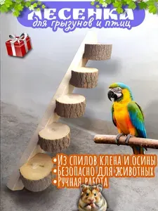 Лесенка для грызунов и птиц, деревянная из круглых спилов дерева, игрушка, полочка