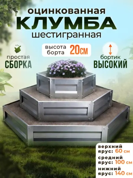 Добрые грядки Клумба садовая оцинкованная для дачи многоярусная