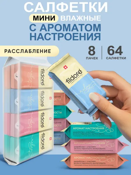 Fildoré Влажные салфетки универсальные мини RELAX 8х8шт