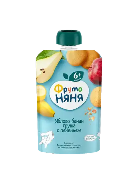 ФрутоНяня Пюре яблоко банан груша печенье 90г
