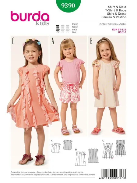 Burda Выкройка 9390 Платье, Футболка