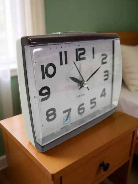 TimeWall Часы будильник темно-зеленый бесшумный на батарейке. 940з