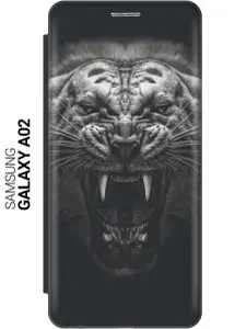 Чехол-книжка на Samsung Galaxy A02 / Самсунг А02 с принтом "Оскал тигра" черный