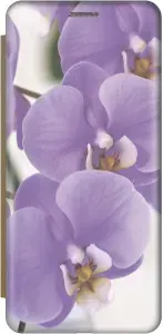 Чехол-книжка на Samsung Galaxy A03 / Самсунг А03 c принтом "Сиреневые орхидеи" золотистый