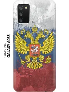 Силиконовый чехол на Samsung Galaxy A03s / Самсунг А03 эс с принтом "Герб и Флаг РФ"