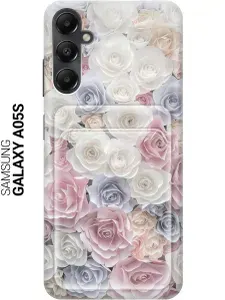 Силиконовый чехол на Samsung Galaxy A05s / Самсунг А05с с рисунком "Пастельные розы" и карманом для карт
