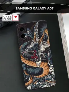 Матовый силиконовый чехол на Samsung A07 / Самсунг А07 "Japanese Dragon", черный с драконом