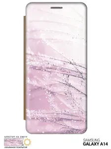 Чехол-книжка на Samsung Galaxy A14, Самсунг А14 c принтом "Капли на розовой траве"