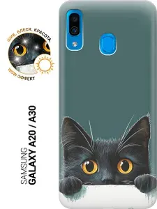Силиконовый чехол на Samsung Galaxy A20 / A30 с принтом "Выглядывающий котик"