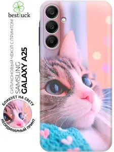 Силиконовый чехол на Samsung Galaxy A25 с принтом "Котик у подоконника"