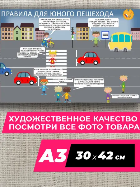 ПДД Study Плакат правила дорожного движения на стену A3