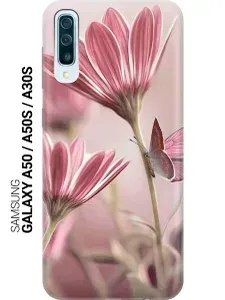 Силиконовый чехол на Samsung Galaxy A50 / A50s / A30s / Самсунг А50 / А30с / А50с с принтом "Бабочка на розовом цветке"