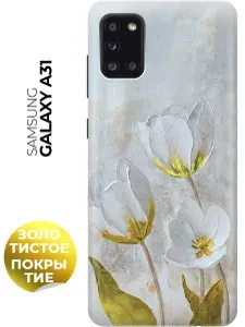 Силиконовый чехол на Samsung Galaxy A31 с принтом "Белые тюльпаны" прозрачный