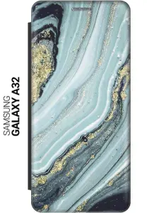 Чехол-книжка на Samsung Galaxy A32 / Самсунг А32 c принтом "Зеленый мрамор" черный