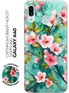 Силиконовый чехол на Samsung Galaxy A40 с принтом "Мятный сад сакуры"