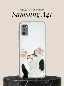 Силиконовый чехол на Samsung A41 Котик с поднятыми лапками для Самсунг А41