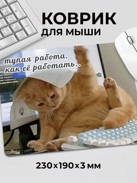 Дари! Коврик для мышки с приколом мем милый котик Тупая работа