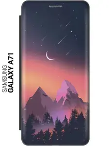 Чехол-книжка на Samsung Galaxy A71 / Самсунг А71 c принтом "Горы и звездопад" черный
