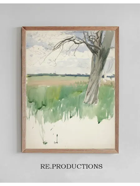 Re.productions Постер Study of a field andtree - Edwin Austin Abbey