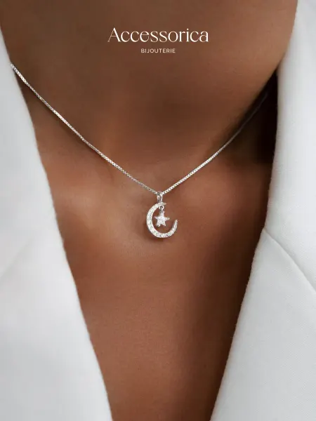 Аксессорика Подвеска бижутерия на шею луна звезда с камнем Accessorica
