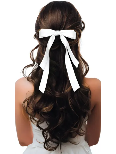 WOW BOW accessories Атласный белый бант для волос на заколке автомат