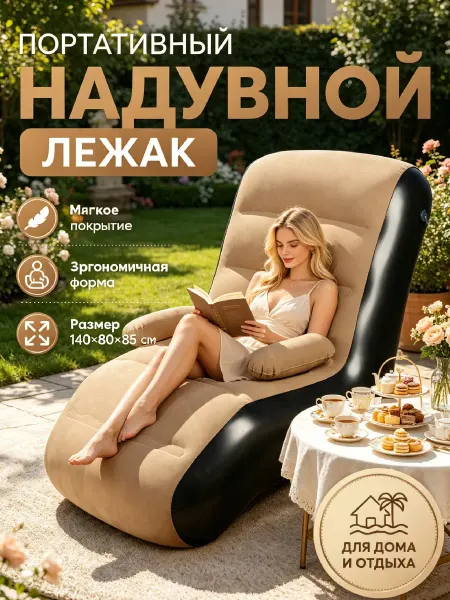 Надувной лежак портативный, для дома дачи игр до 120 кг