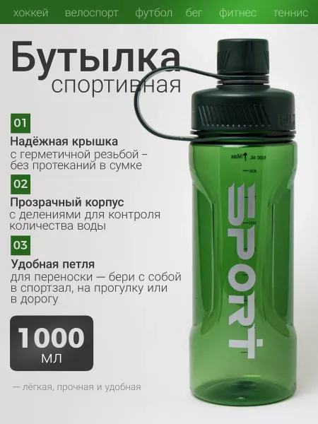 Спортивная бутылка для воды с крышкой зеленая