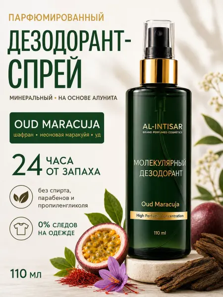 Al-Intisar Oud Marakuja Дезодорант женский минеральный спрей, 110 мл