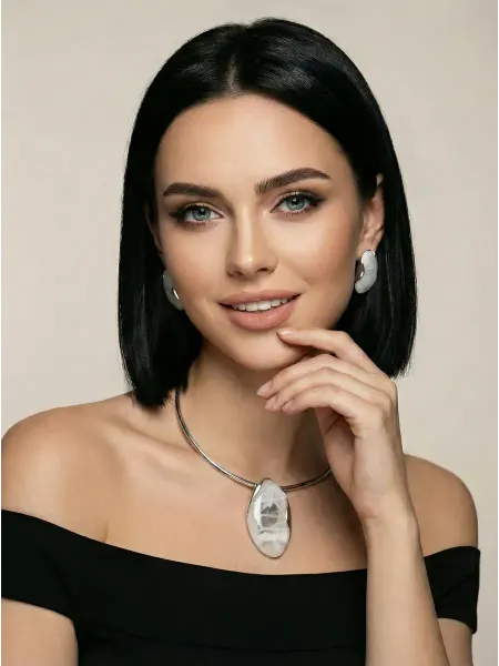 Alex Allen Колье и серьги серебристые с камнем