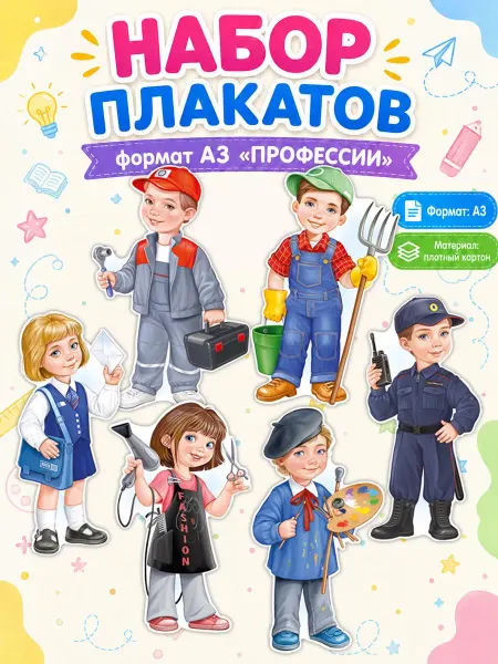 ТМ Империя поздравлений Набор плакатов профессии двусторонние для детского сада 6 шт