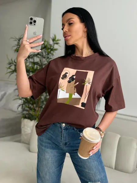 ANNA TEX Футболка оверсайз с принтом больших размеров летняя